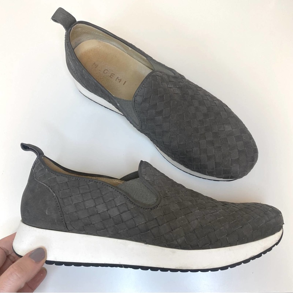 M. Gemi Leather Woven Wedge Slip On Sneaker shoe 38 7.5